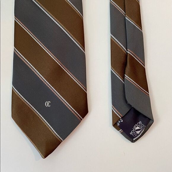 Vintage Oleg Cassini Tie Brown and Gray Diagonal Stripe - Picture 2 of 3
